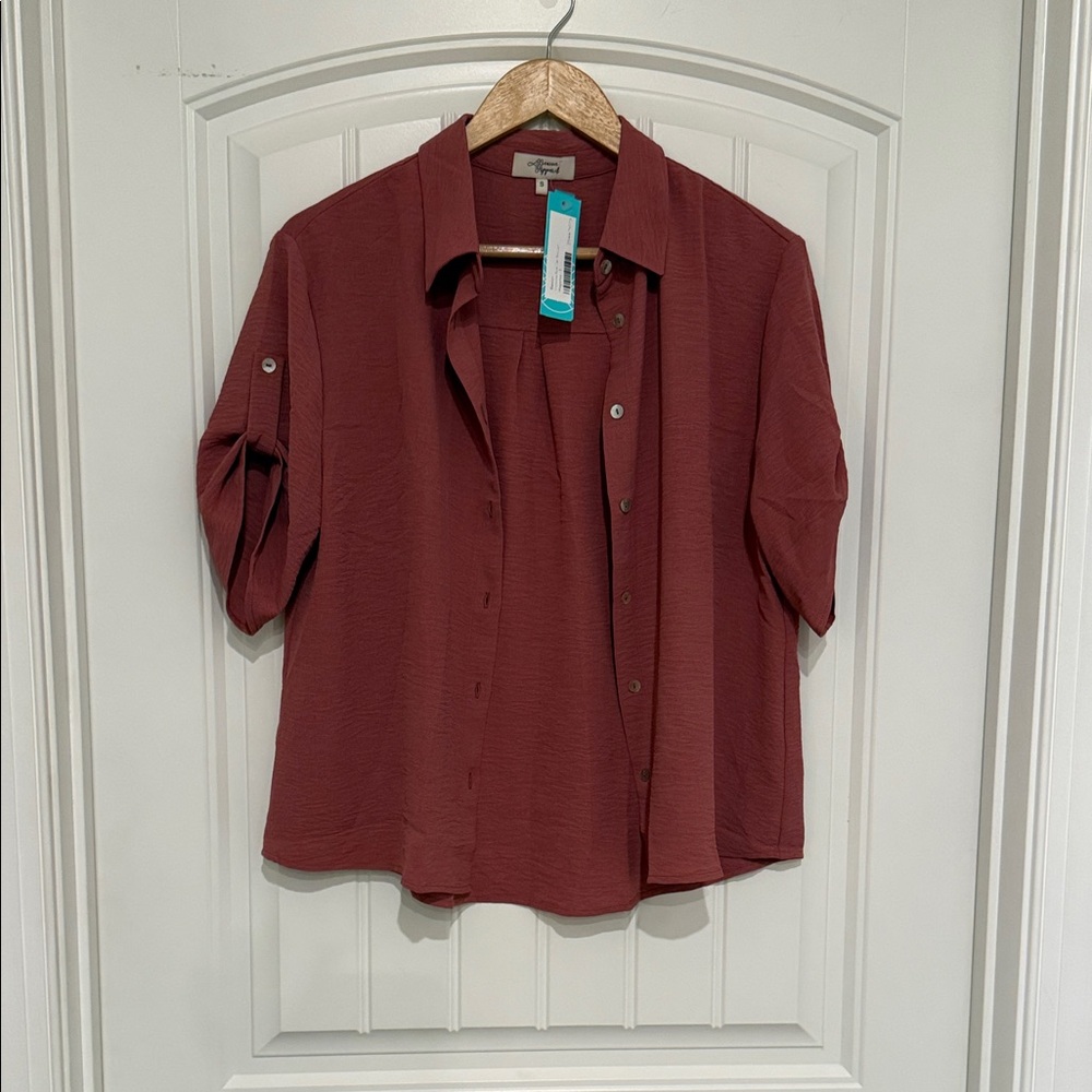 Rose Pink Button-Down Blouse